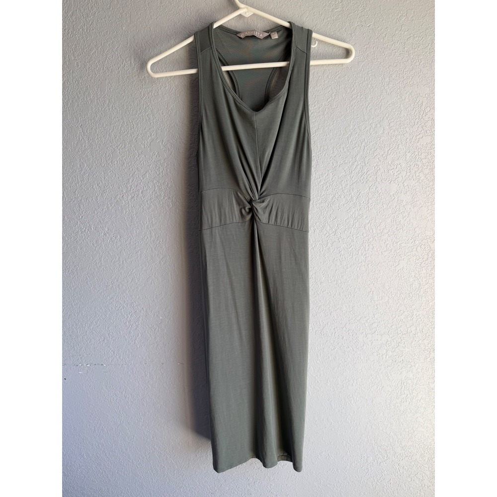 Athleta Santorini Twist Front Dress Sage Green Racerback Mesh Small RN 54023